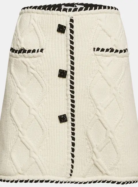 Self-Portrait White Cable Knit Button Detail Mini Skirt L