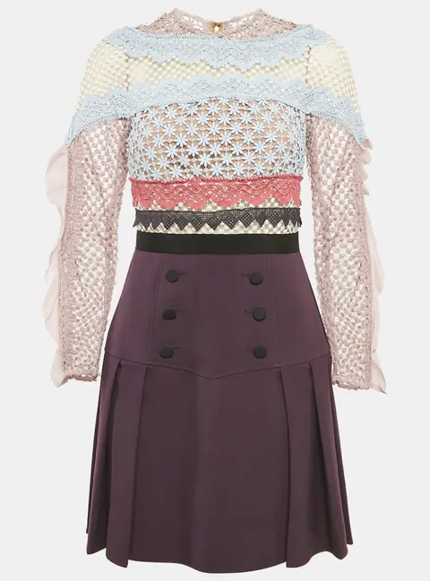 Self-Portrait Purple Lace and Crepe Mini Dress M