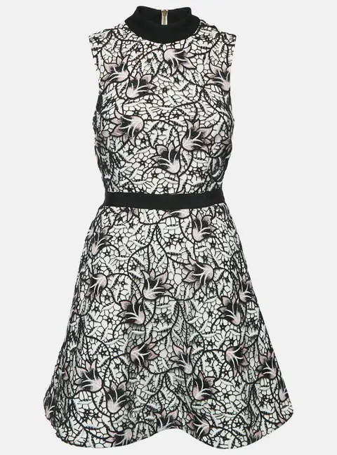 Self-Portrait White/Black Floral Lace Mini Dress S