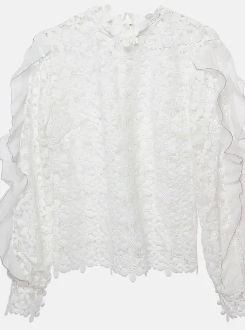Self-Portrait Floral Lace Sheer Blouse L