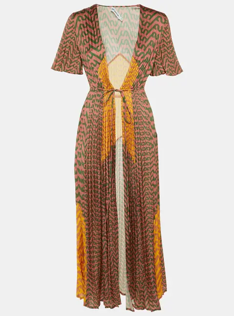Self-Portrait Multicolor Printed Plisse Front Tie Dress Jacket S