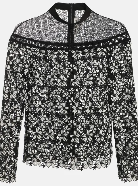 Self-Portrait Black/White Floral Lace Blouse M