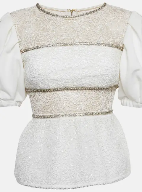 Self-Portrait White Embellished Lace Top S