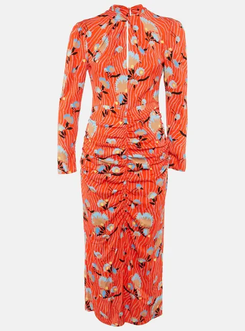 Self-Portrait Red Botanical Print Crepe Midi Dress S