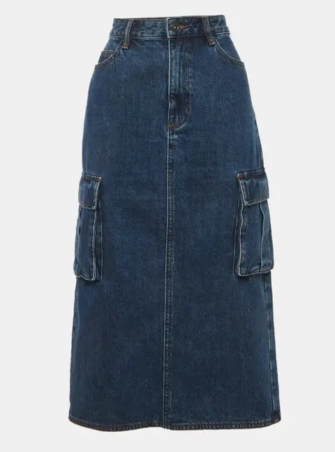 Self-Portrait Blue Denim Cargo Midi Skirt M