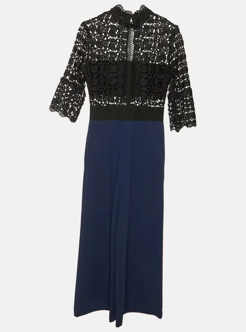 Self-Portrait Black/Navy Blue Lace & Crepe Jumpsuit M