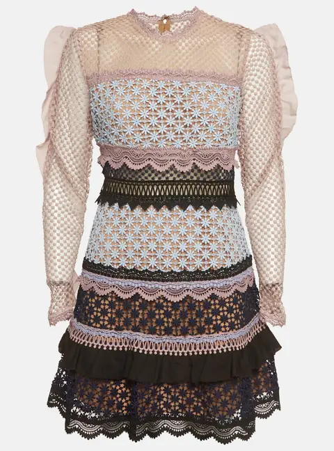 Self-Portrait Multicolor Guipure Lace Ruffled Bellis Dress M