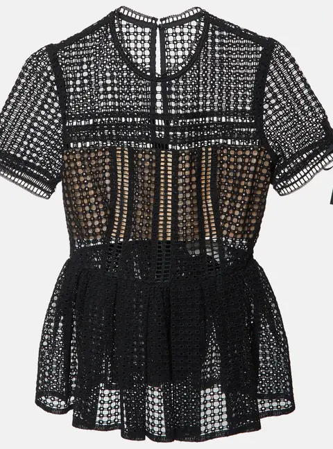 Self-Portrait Black Lace Peplum Top S