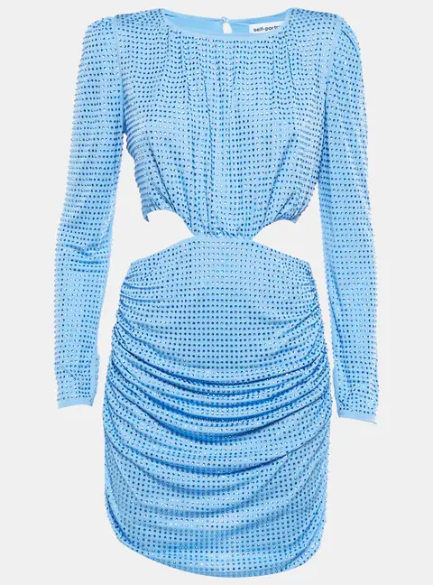 Self-Portrait Blue Embellished Jersey Cut Out Mini Dress M