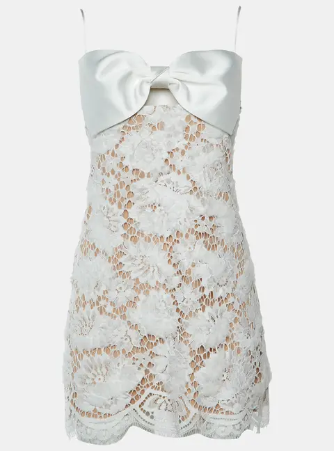 Self-Portrait White Lace Bow Mini Dress S