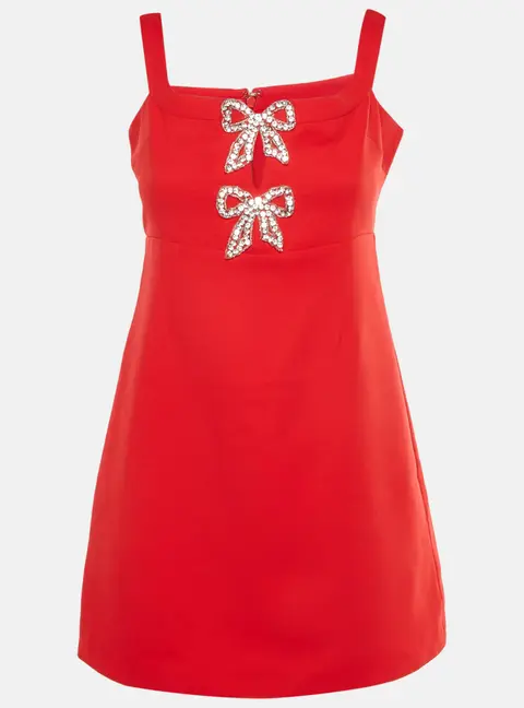 Self-Portrait Red Crepe Bow Mini Dress M