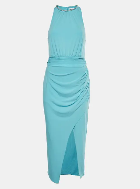 Self-Portrait Blue Jersey Halter Midi Dress S