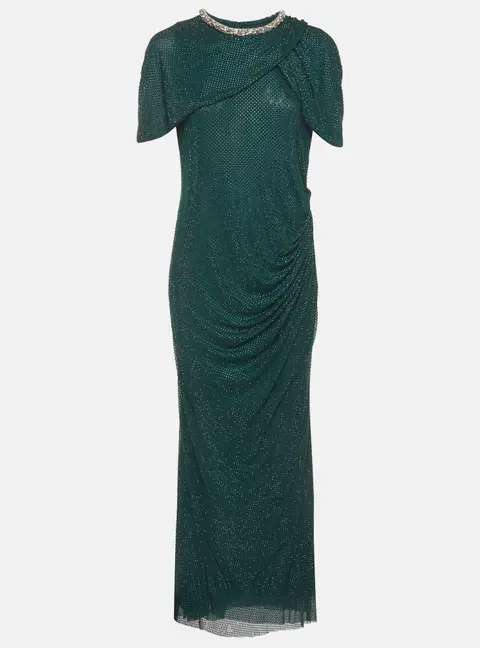 Self Portrait Green Rhinestone Embellished Knit Maxi Dress L