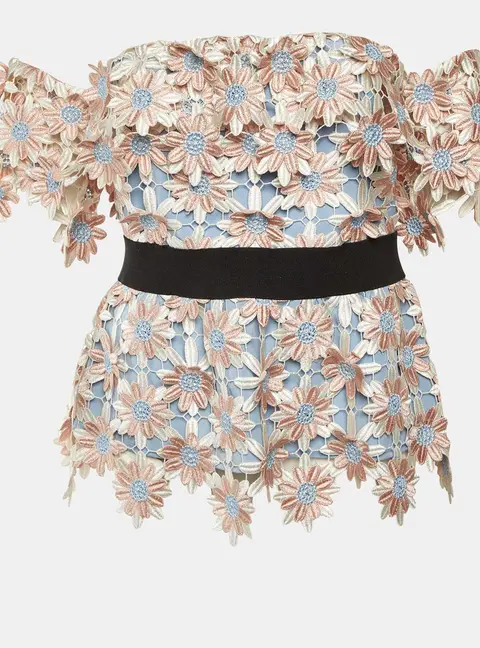 Self-Portrait Peach Floral Applique Lace Off-The-Shoulder Top M