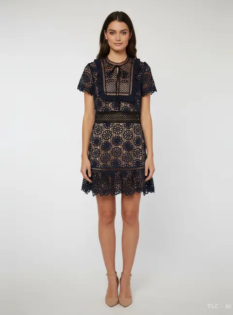 Self-Portrait Navy Blue Lace Louisa Guipure Short Dress M
