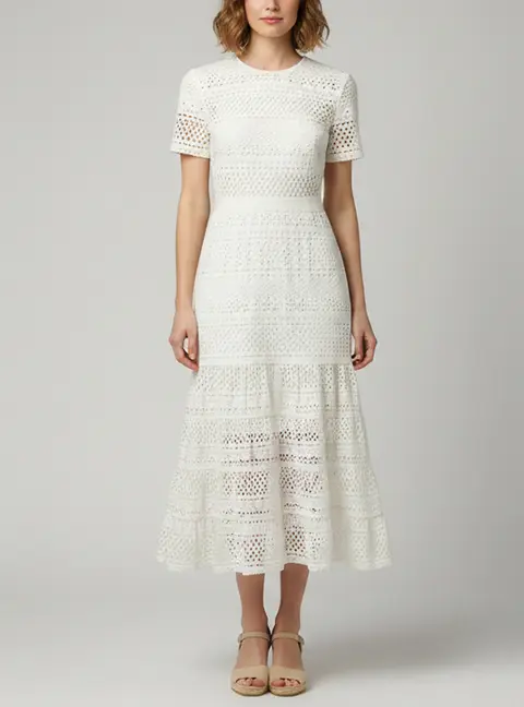Self-Portrait White Broderie Eyelet Cotton Bea Midi Dress M