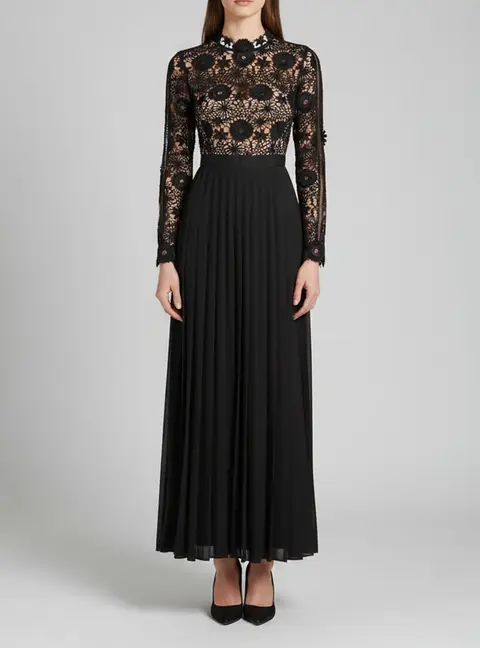 Self-Portrait Crepe Mia Pleated Maxi Dress S