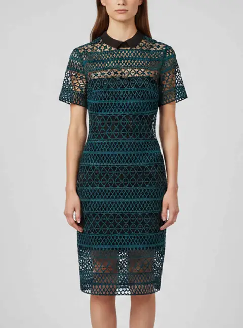 Self-Portrait Self-Portrait Teal Green Guipure Lace Midi Dress XS