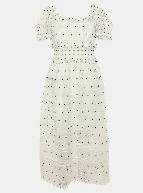 Self-Portrait White Hibiscus Guipure Lace Midi Dress L
