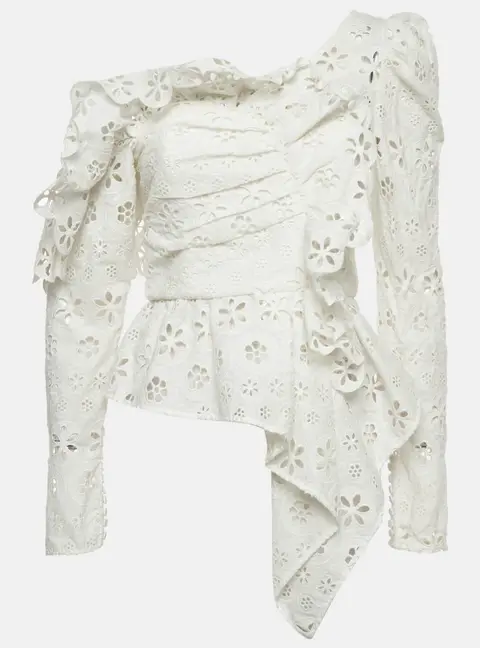 Self-Portrait White Cotton Asymmetric Floral Broderie Top S