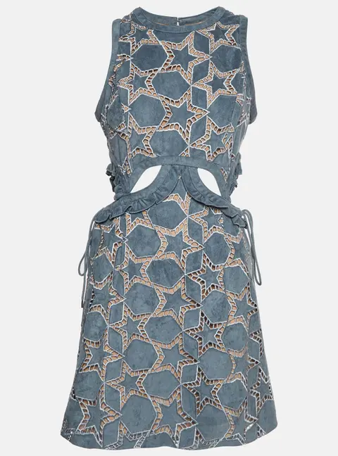 Self-Portrait Grey Embroidered Suede Cutout Mini Dress M
