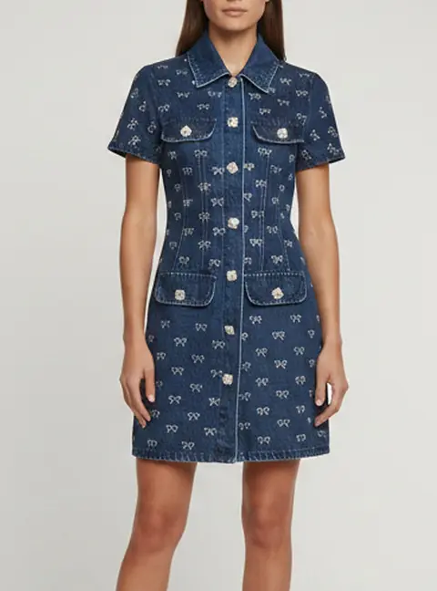 Self-Portrait Blue Denim Diamante Bow Mini Dress M