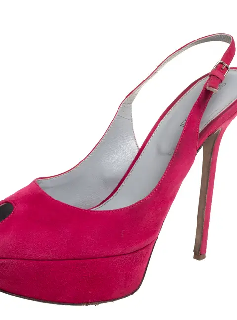Sergio Rossi Pink Suede Cachet Peep Toe Platform Slingback Sandals Size 39