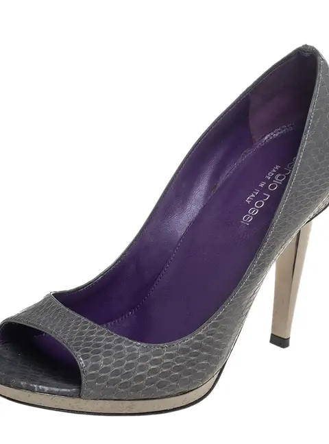 Sergio Rossi Grey Python Leather Peep Toe Pumps Size 37.5