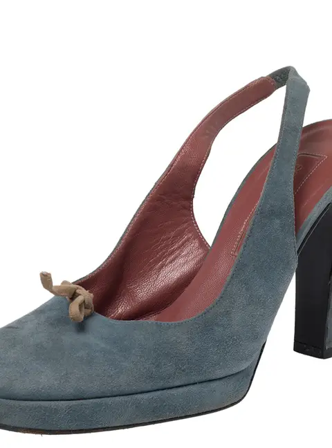 Sergio Rossi Blue Suede Slingback Sandals Size 37