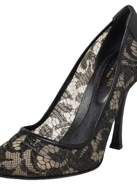 Sergio Rossi Black Lace And Leather Pumps Size 39