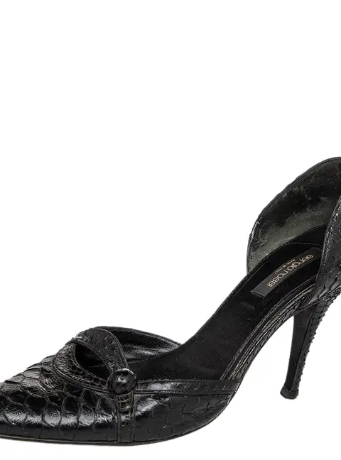 Sergio Rossi Size 39 Black Python Leather D'orsay Pumps