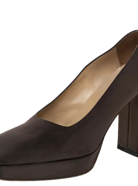 Sergio Rossi Brown Fabric Block Heel Pumps Size 37.5