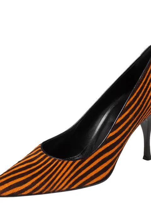Sergio Rossi Orange/Brown Stripes Print Pony Hair Pointed Toe Pumps Size 41