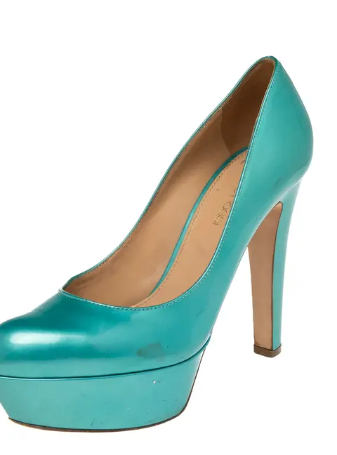 Sergio Rossi Blue Patent Leather Platform Pumps Size 36.5