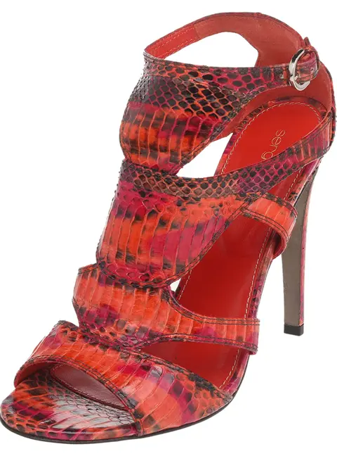 Sergio Rossi Size 39 Multicolor Snakeskin Leather Ankle Strap Sandals