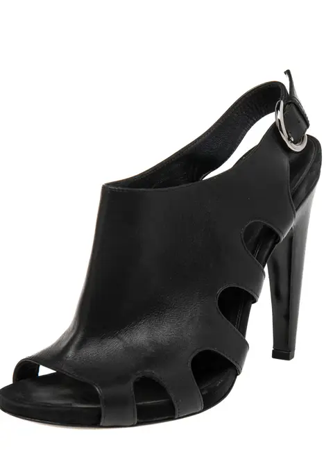 Sergio Rossi Black Leather Slingback Peep Toe Platform Sandals Size 38.5