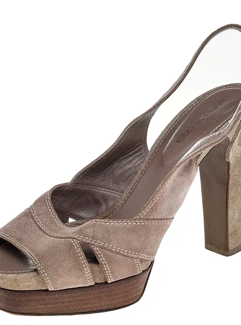 Sergio Rossi Beige Suede Peep Toe Slingback Sandals Size 37