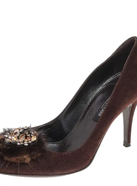 Sergio Rossi Brown Suede Embellished Pumps Size 36.5