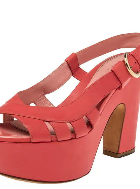 Sergio Rossi Red Leather Platform Block Heel Slingback Sandals Size 36