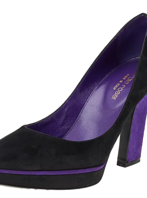 Sergio Rossi Black/Purple Suede Platform Pumps Size 36