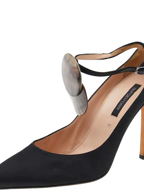 Sergio Rossi Black Satin Pointed Toe Ankle Strap Sandals Size 39