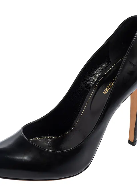 Sergio Rossi Black Leather Round Toe Pumps Size 39.5