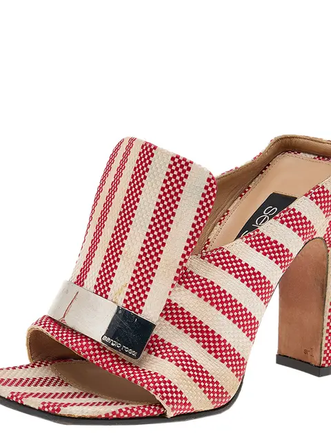 Sergio Rossi Multicolor Striped Fabric Slide Sandals Size 36
