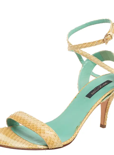 Sergio Rossi Yellow Python Leather Ankle Strap Sandals Size 41