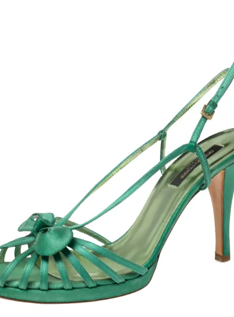 Sergio Rossi Green Satin Strappy Bow Sandals Size 41