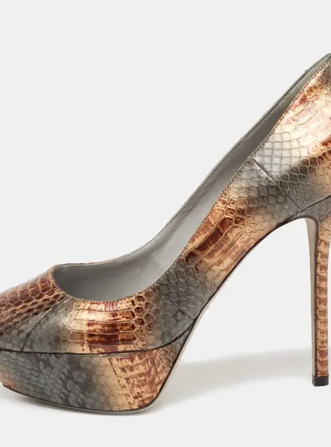 Sergio Rossi Metallic Brown/Grey Water Snake Platform Pumps Size 39