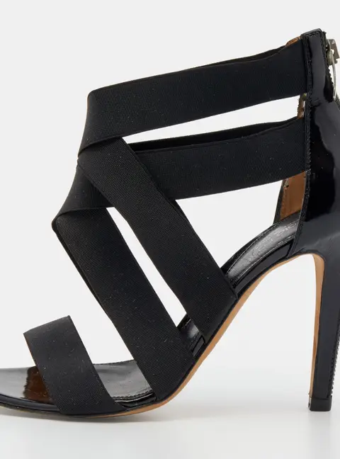Sergio Rossi Black Patent Leather and Elastic Strappy Sandals Size 36