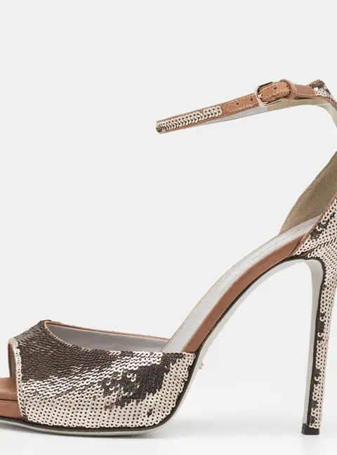 Sergio Rossi Metallic Sequins Ankle Strap Sandals Size 40.5
