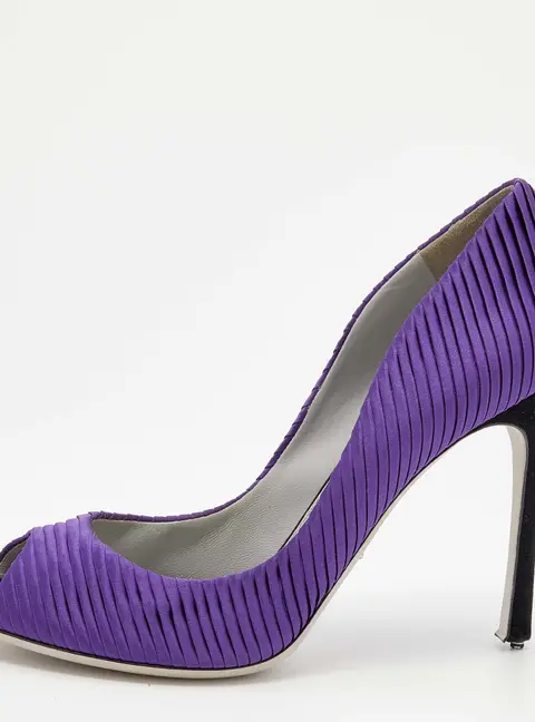 Sergio Rossi Purple Pleated Satin Peep Toe Pumps Size 40