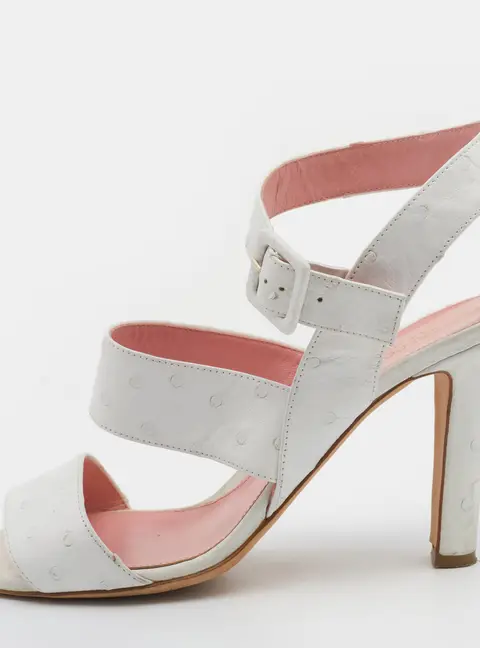Sergio Rossi White Ostrich Leather Ankle Strap Sandals Size 39